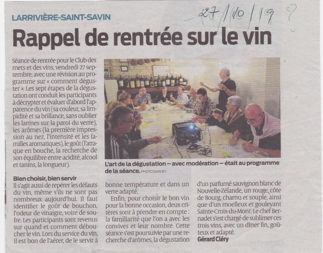 Club du vin - octobre 2019