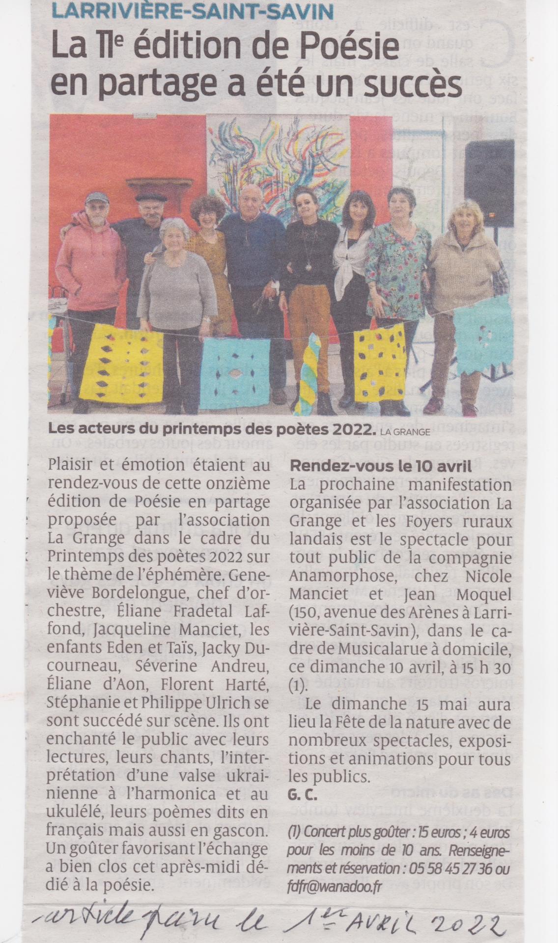 Printemps des poètes - avril 2022